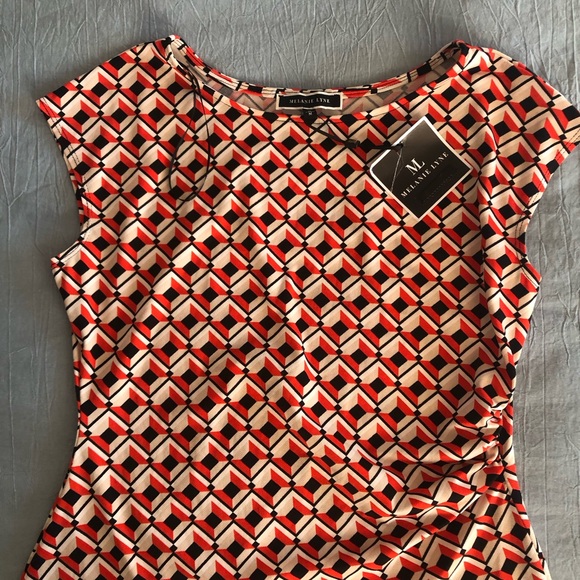 NWT Melanie Lyne Patterned Office Casual Red and Black Blouse - Picture 4 of 6